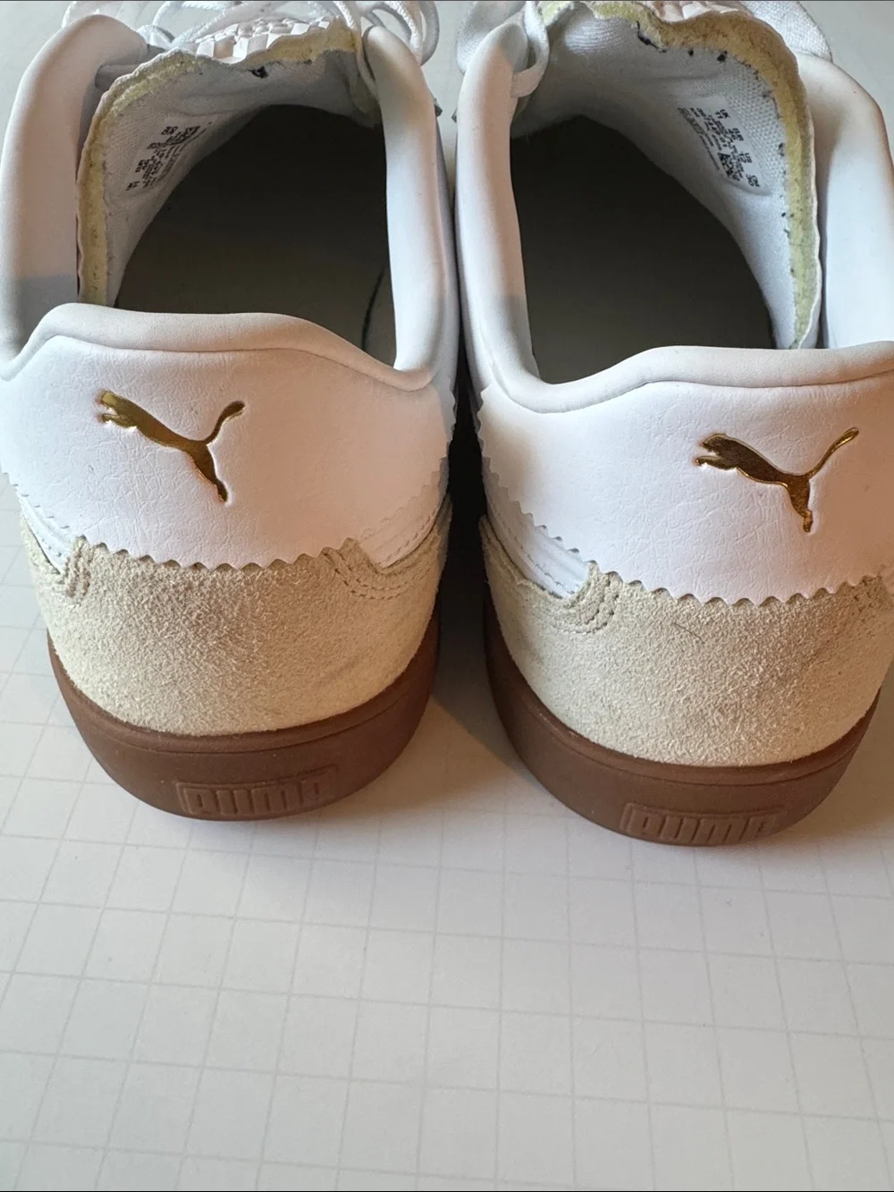 Puma White Leather Sneakers with Brown Gum Sole